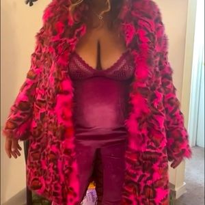 Akira Cheetah Dynasty Pink Multi Faux Fur Jacket